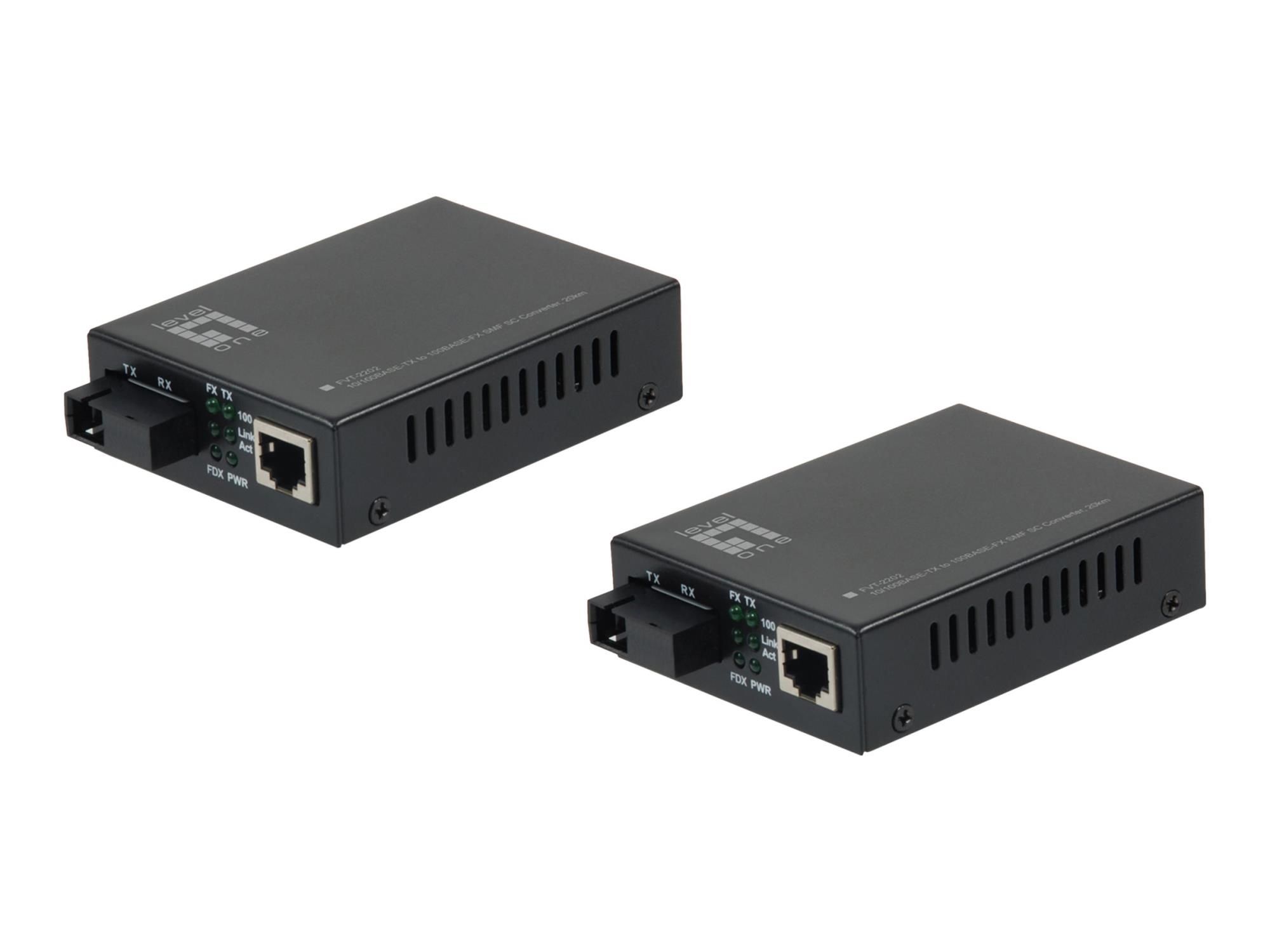 LevelOne FVT – 2202 – Medienkonverter – 100Mb LAN – 10Base – T, 100Base – FX, 100Base – TX – RJ – 45 / SC Single – Modus – bis zu 20 km – 1550 nm / 1310 nm (Packung mit 2)