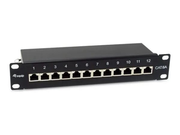 Equip Patch Panel – Rack montierbar – CAT 6a – abgeschirmt – RJ – 45 X 12 – Schwarz, RAL 9005 – 1U – 25.4 cm (10")