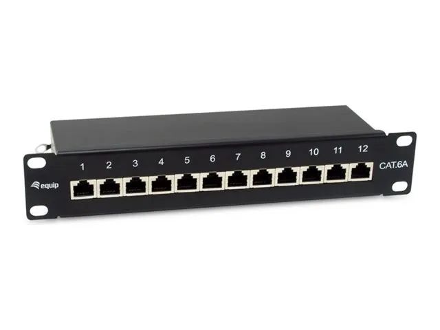 Equip Patch Panel – Rack montierbar – CAT 6a – abgeschirmt – RJ – 45 X 12 – Schwarz, RAL 9005 – 1U – 25.4 cm (10″)