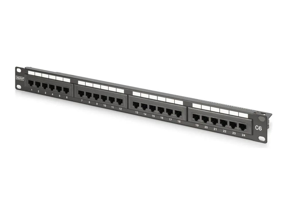 DIGITUS Patch Panel – class E – Rack montierbar – CAT 6 – UTP – RJ – 45 X 24 – RAL 9005, Schwarz – 1U – 48.3 cm (19″)