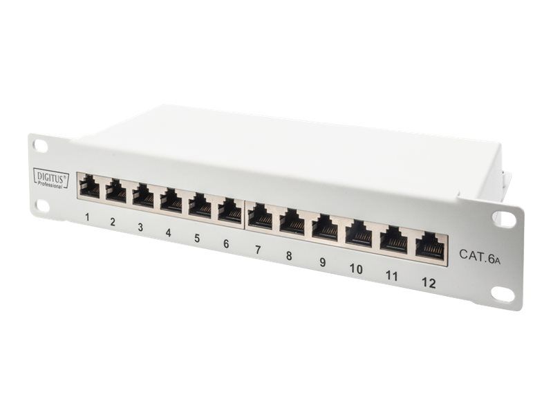 DIGITUS CAT 6A Patch Panel, geschirmt, 12 – Port, 1HE, 10″, grau