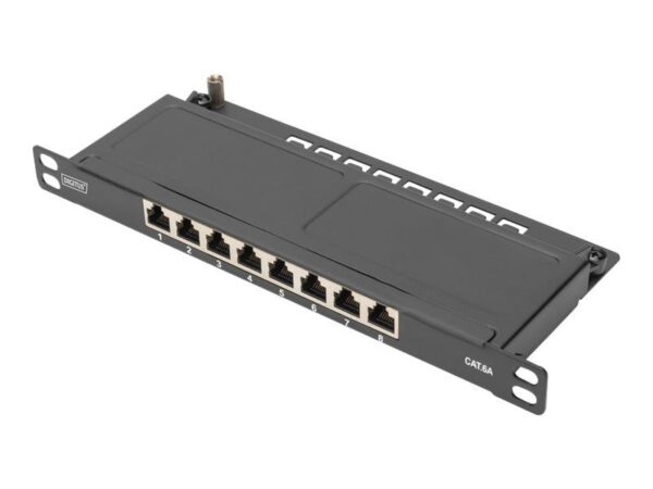 DIGITUS Cat.6A Slim Patch Panel, geschirmt, 8 – Port, 0, 5 HE, 10", schwarz
