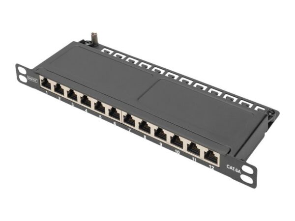 DIGITUS Cat.6A Slim Patch Panel, geschirmt, 12 – Port, 0, 5 HE, 10", schwarz