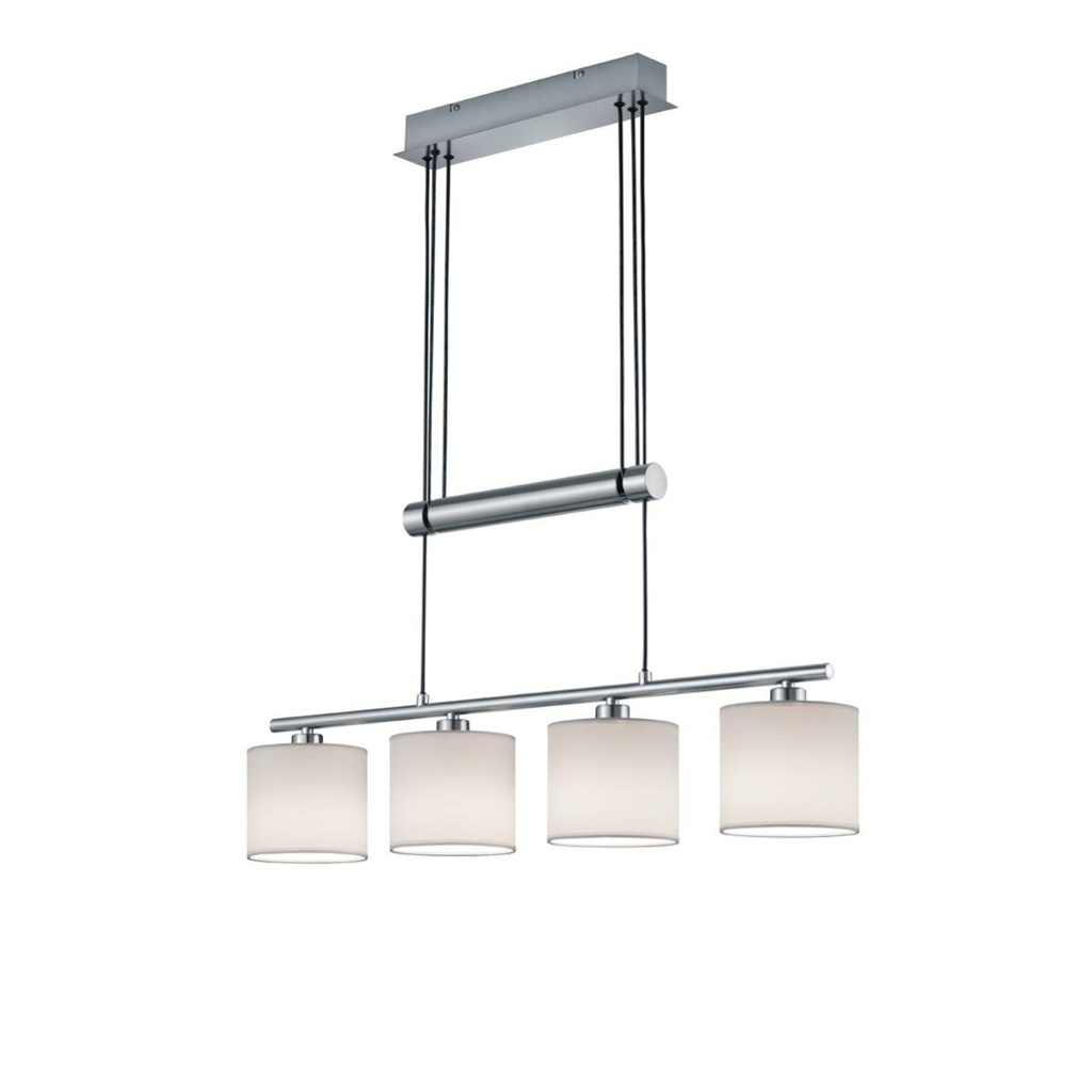 TRIO Pendelleuchte Garda
nickel matt weiß Metall Textil B/H/T: ca. 77x150x13 cm E14 4 Brennstellen