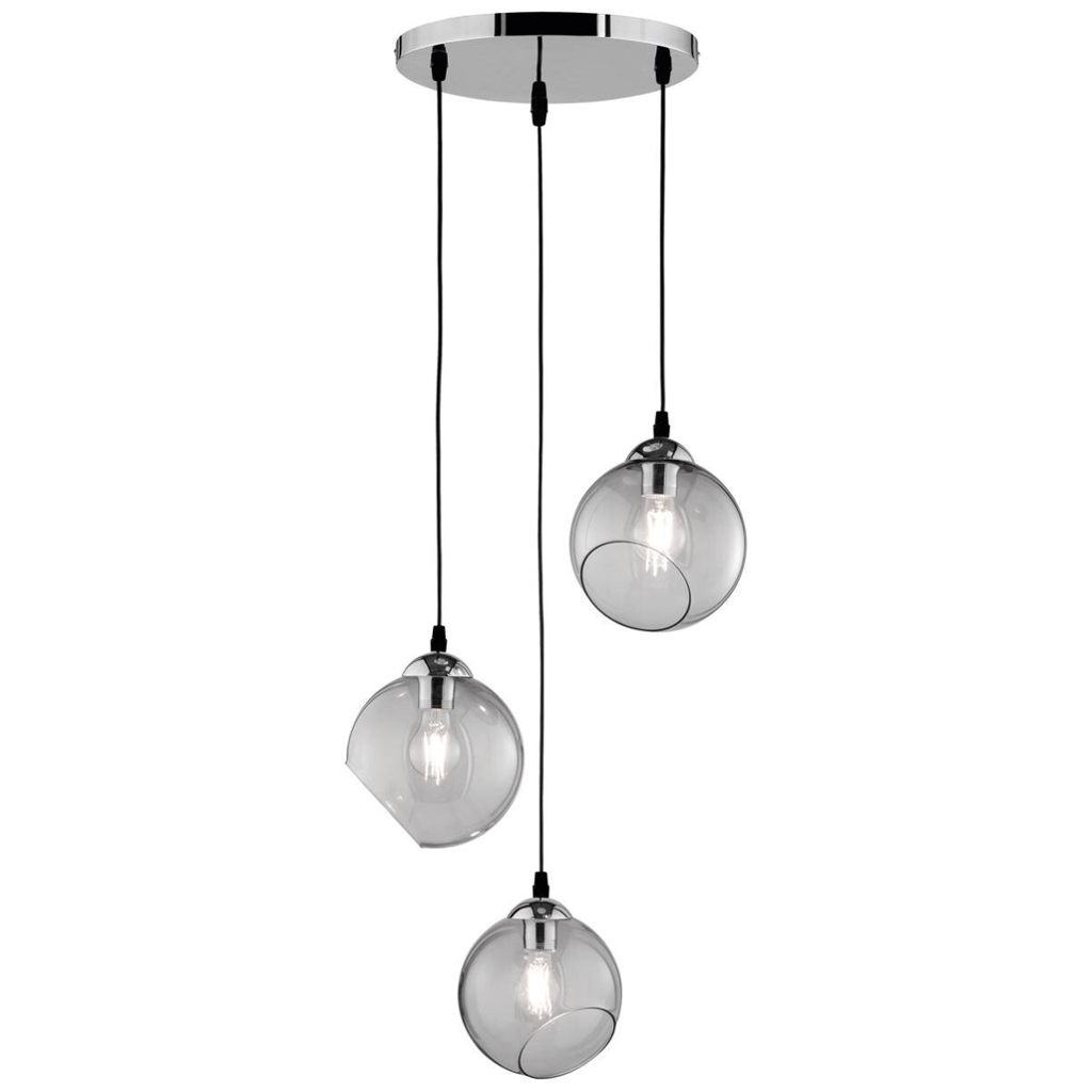 Reality Pendelleuchte Clooney
Chrom Rauch Metall Glas H/D: ca. 150×35 cm E27 3 Brennstellen