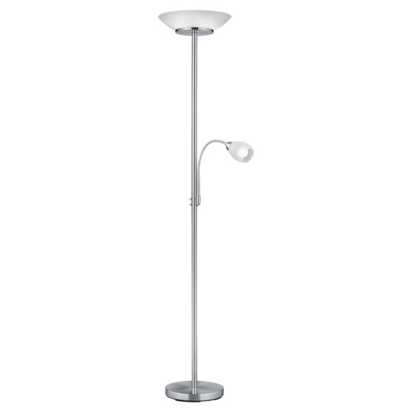 Reality Stehlampe Gerry
nickel matt weiß Metall Glas H/D: ca. 180x34 cm E27 2 Brennstellen