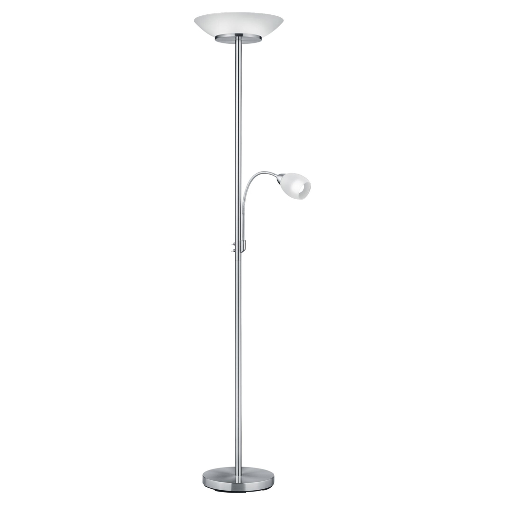 Reality Stehlampe Gerry
nickel matt weiß Metall Glas H/D: ca. 180×34 cm E27 2 Brennstellen