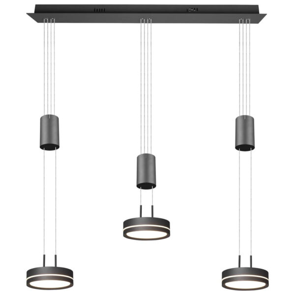 4017807510119 TRIO Pendelleuchte Franklin
anthrazit Aluminium B/H/T: ca. 85x150x14 cm 3 Brennstellen