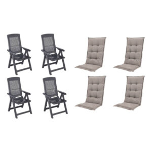 PROGARDEN,MADISON Klappsessel Set + Auflagen Tampa anthrazit Kunststoff B/H/L: ca. 61x109x60 cm
