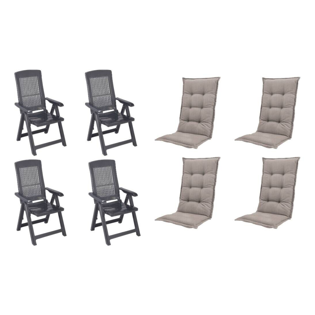 PROGARDEN,MADISON Klappsessel Set + Auflagen Tampa anthrazit Kunststoff B/H/L: ca. 61x109x60 cm