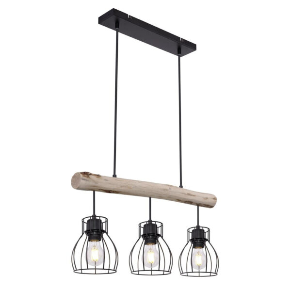 4025442263062 GLOBO Pendelleuchte Mina
natur schwarz Holz Metall B/H: ca. 60x140 cm E27 3 Brennstellen