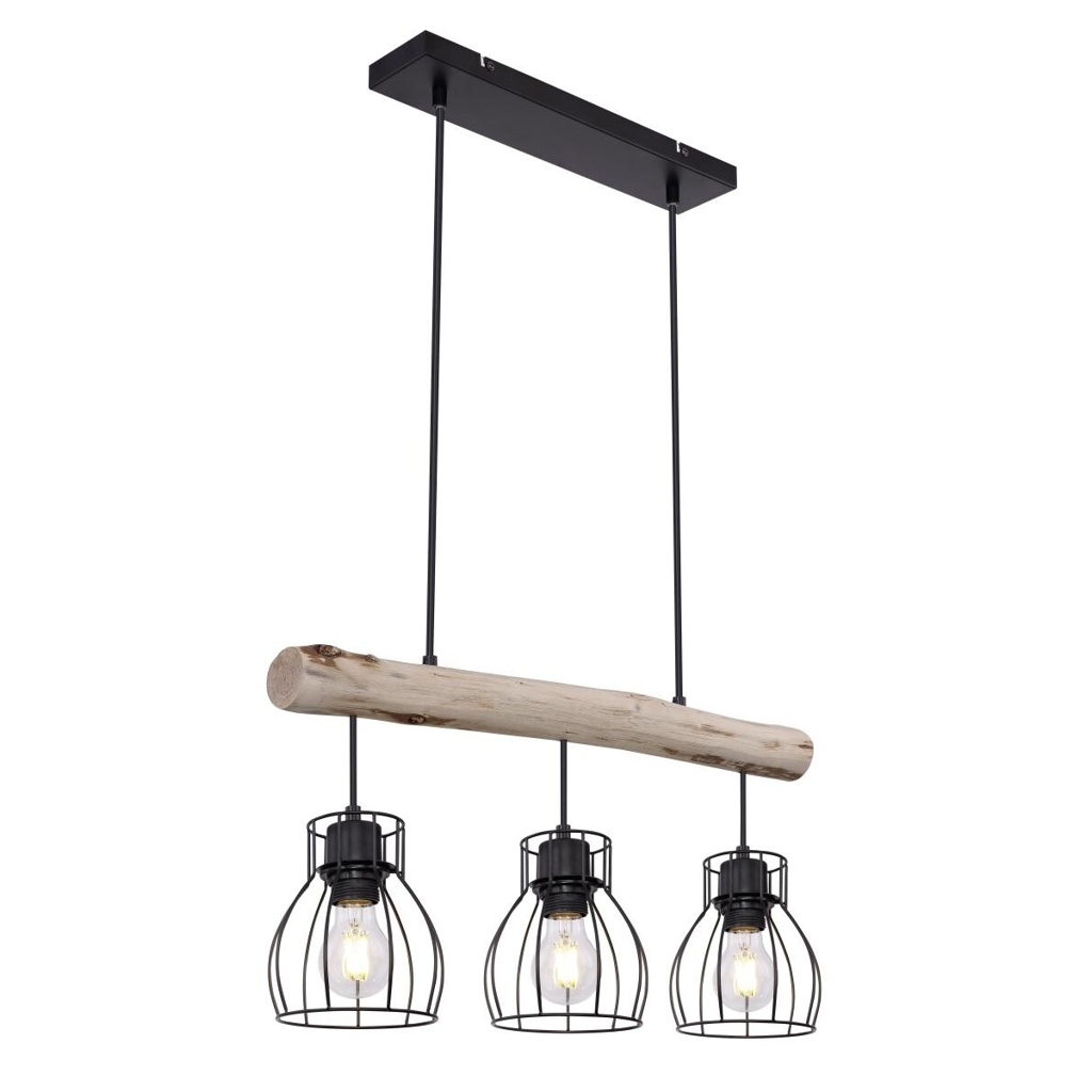 GLOBO Pendelleuchte Mina
natur schwarz Holz Metall B/H: ca. 60×140 cm E27 3 Brennstellen