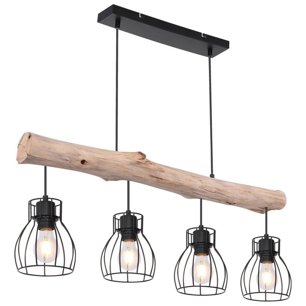 GLOBO Pendelleuchte Mina
natur schwarz Holz Metall B/H: ca. 83×140 cm E27 4 Brennstellen
