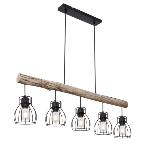 4025442263086 GLOBO Pendelleuchte Mina
natur schwarz Holz Metall B/H: ca. 104x140 cm E27 5 Brennstellen