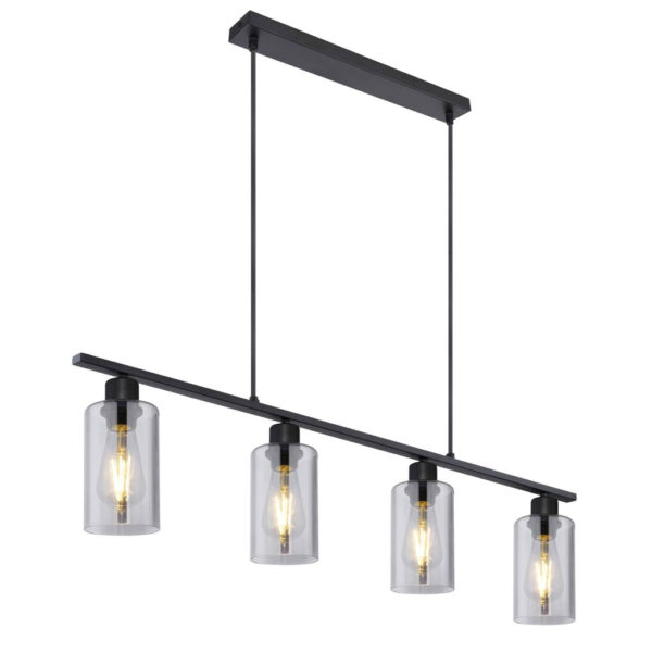 GLOBO Pendelleuchte Hadera
schwarz Rauch Metall Glas B/H/L: ca. 10x120x98 cm E27 4 Brennstellen
