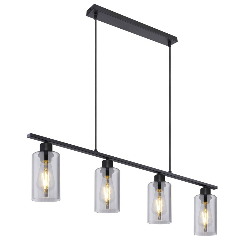 GLOBO Pendelleuchte Hadera
schwarz Rauch Metall Glas B/H/L: ca. 10x120x98 cm E27 4 Brennstellen