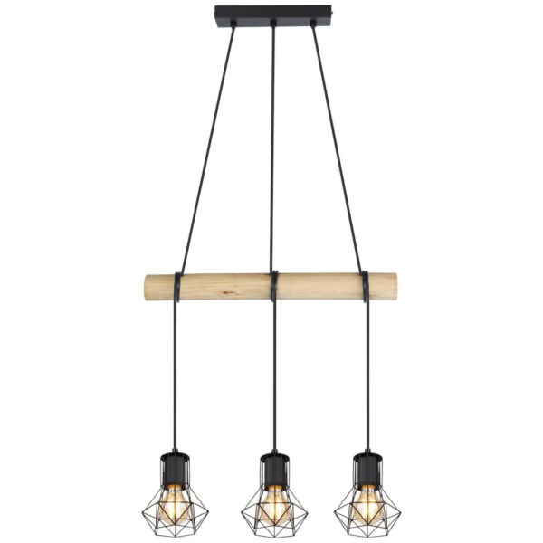 4025442266254 POCOline Pendelleuchte Minetta
schwarz natur Metall Holz B/H/T: ca. 50x140x13 cm E27 3 Brennstellen