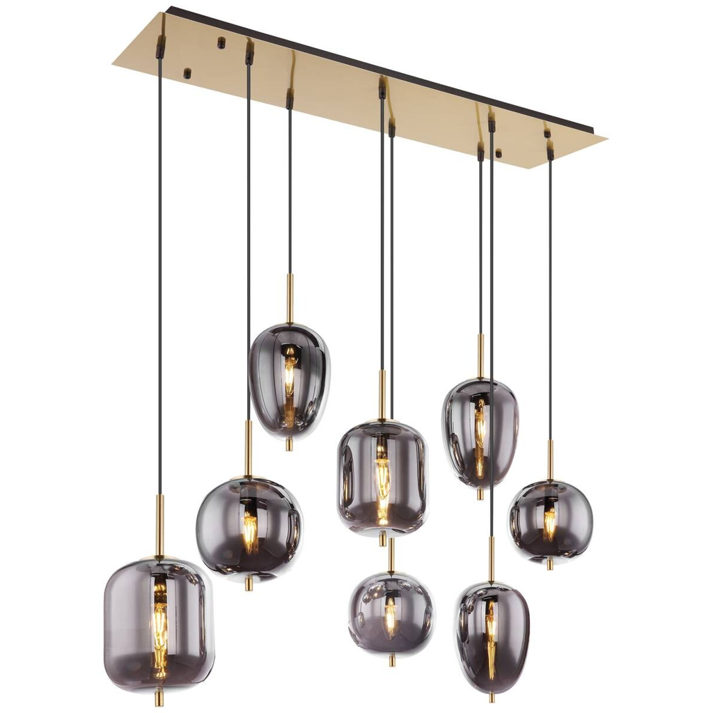 GLOBO Pendelleuchte Blacky
messing Metall Rauchglas B/H/L: ca. 34x120x102,5 cm E14 8 Brennstellen