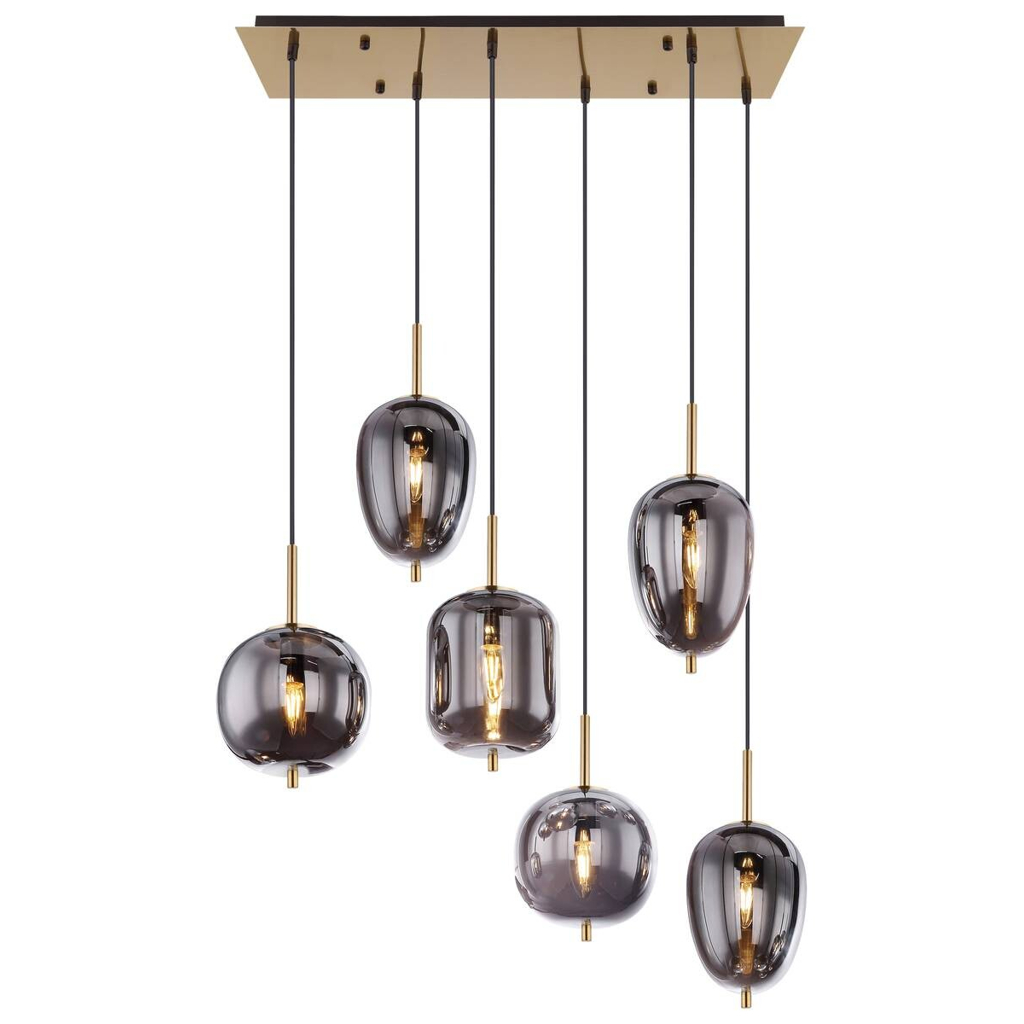 GLOBO Pendelleuchte Blacky
messing Metall Rauchglas B/H/L: ca. 34x120x80 cm E14 6 Brennstellen