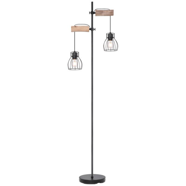 4025442293045 GLOBO Stehlampe Mina
schwarz natur Metall Holz H: ca. 168 cm E27 2 Brennstellen