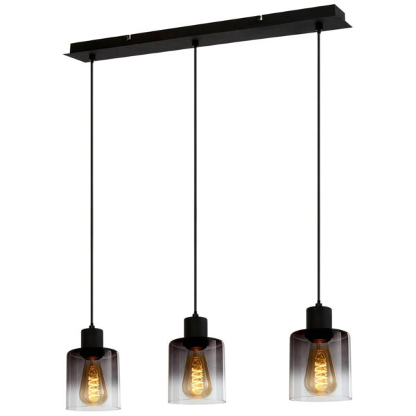 POCOline Pendelleuchte Nera
schwarz Rauch Metall Rauchglas B/H/T: ca. 62x120x10 cm E27 3 Brennstellen