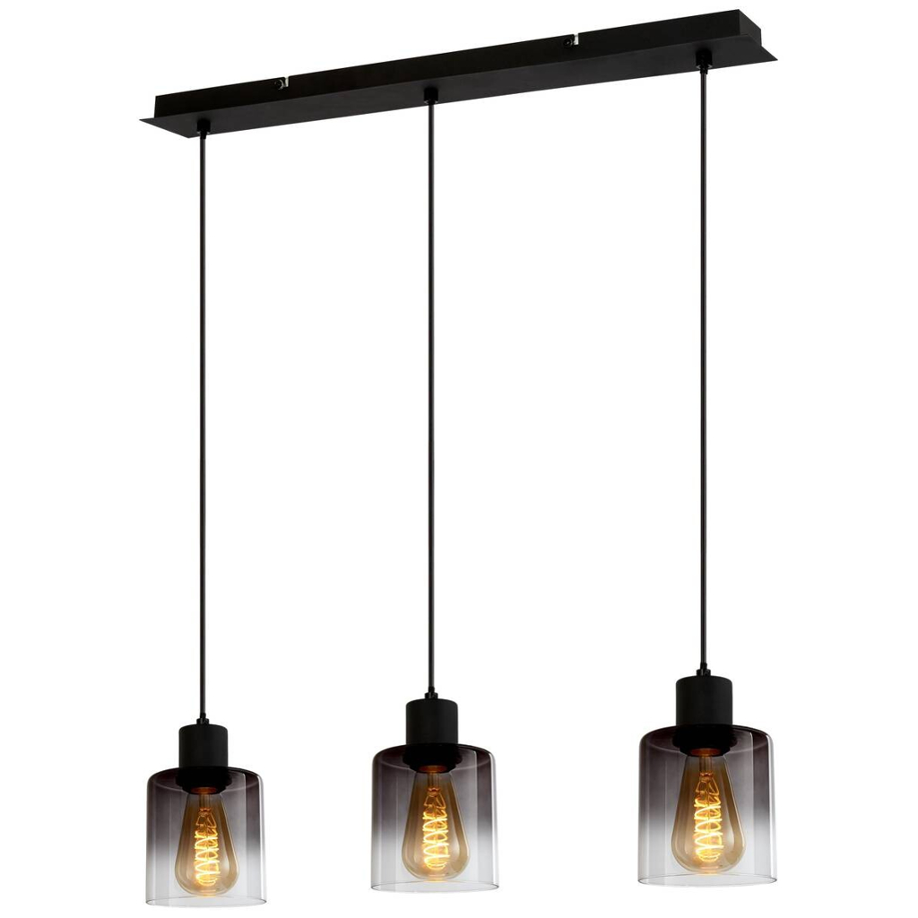 POCOline Pendelleuchte Nera
schwarz Rauch Metall Rauchglas B/H/T: ca. 62x120x10 cm E27 3 Brennstellen