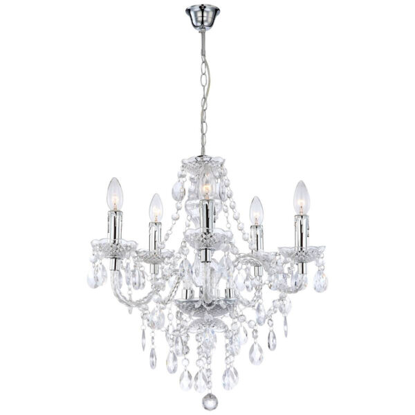 4025442352773 POCOline Kronleuchter Agatha
transparent Acryl Metall B/H/L: ca. 51x149x51 cm E14 5 Brennstellen