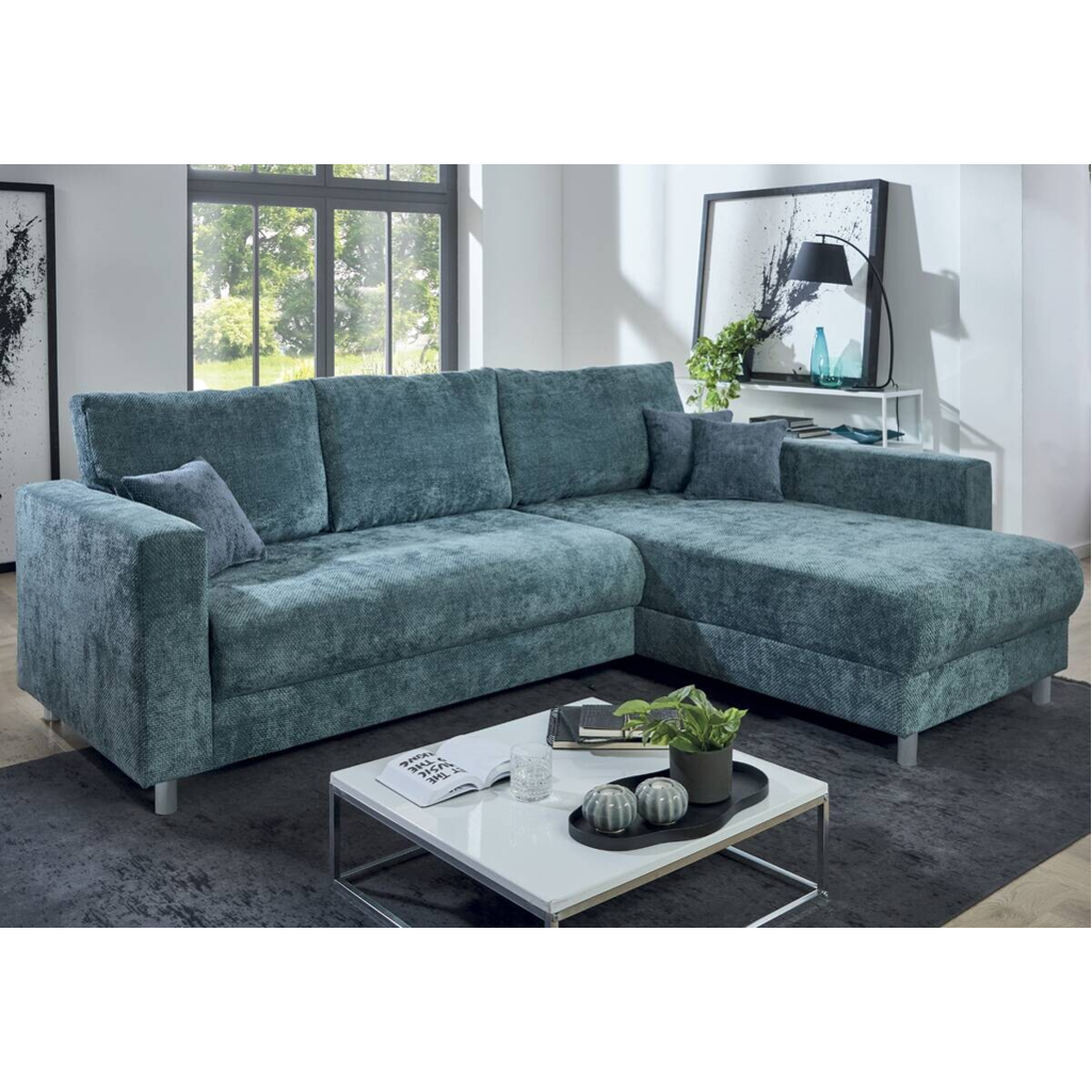 POCO Ecksofa mit Bettfunktion und Bettkasten dunkelblau Microfaser B/H/T: ca. 252x89x195 cm