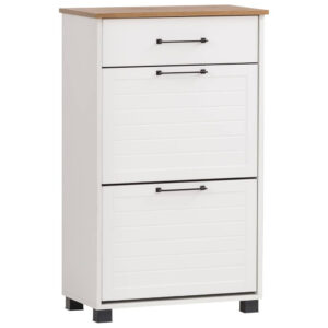 Schuhschrank Jelda weiß matt Eiche Landhaus Nachbildung B/H/T: ca. 62x102x34,1 cm