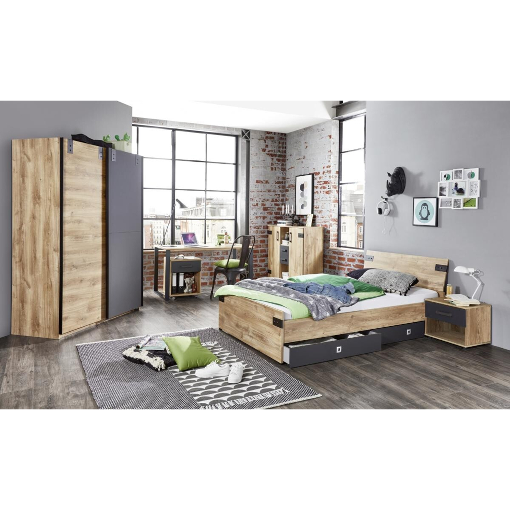 POCO Bett Liverpool Eiche Plankeneiche Nachbildung Graphit B/T: ca. 120x200 cm