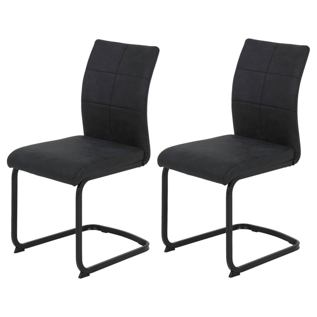 Hela Stuhl 2er Set PIA anthrazit Vintage schwarz Microfaser Metall B/H/T: ca. 42x89x59 cm