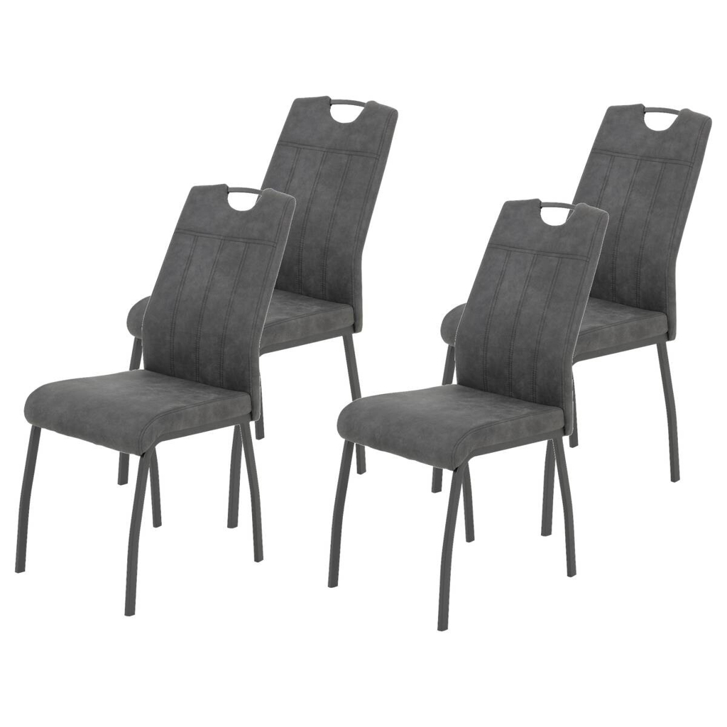 Hela Stuhl 4er Set ELIF III anthrazit Vintage grau Microfaser Metall B/H/T: ca. 44x96x64 cm