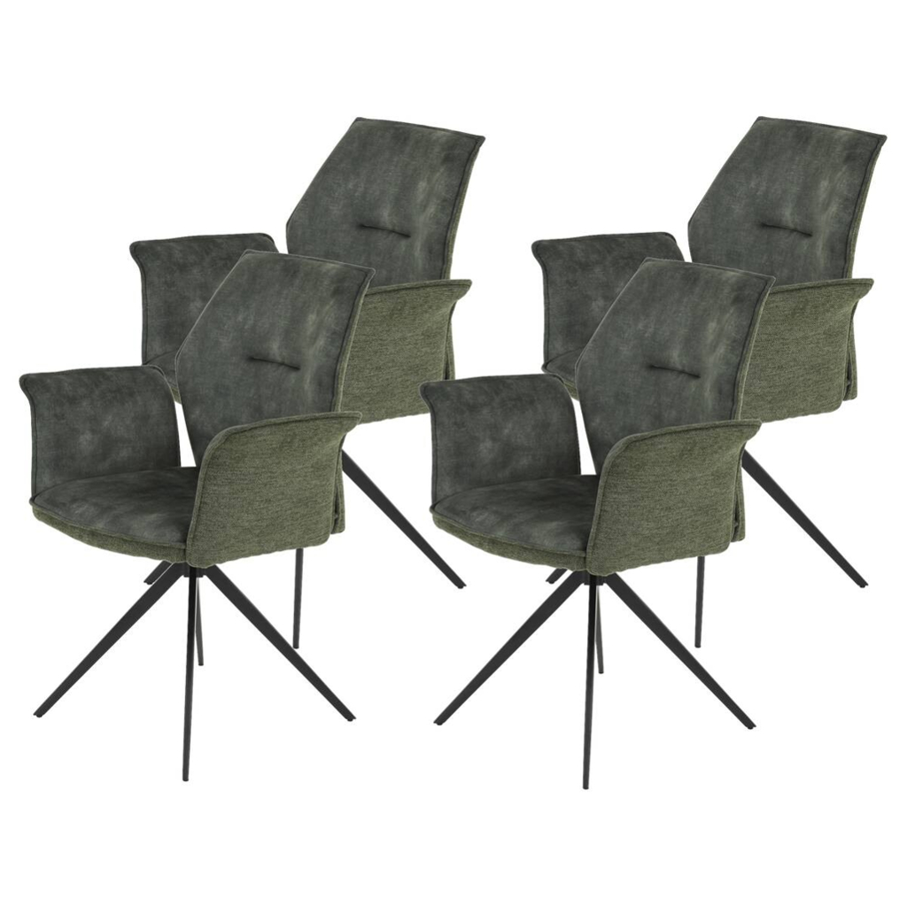 Hela Armlehnstuhl 4er Set SUSANNE grün Vintage schwarz Webstoff Metall Microfaser B/H/T: ca. 65x92x64 cm