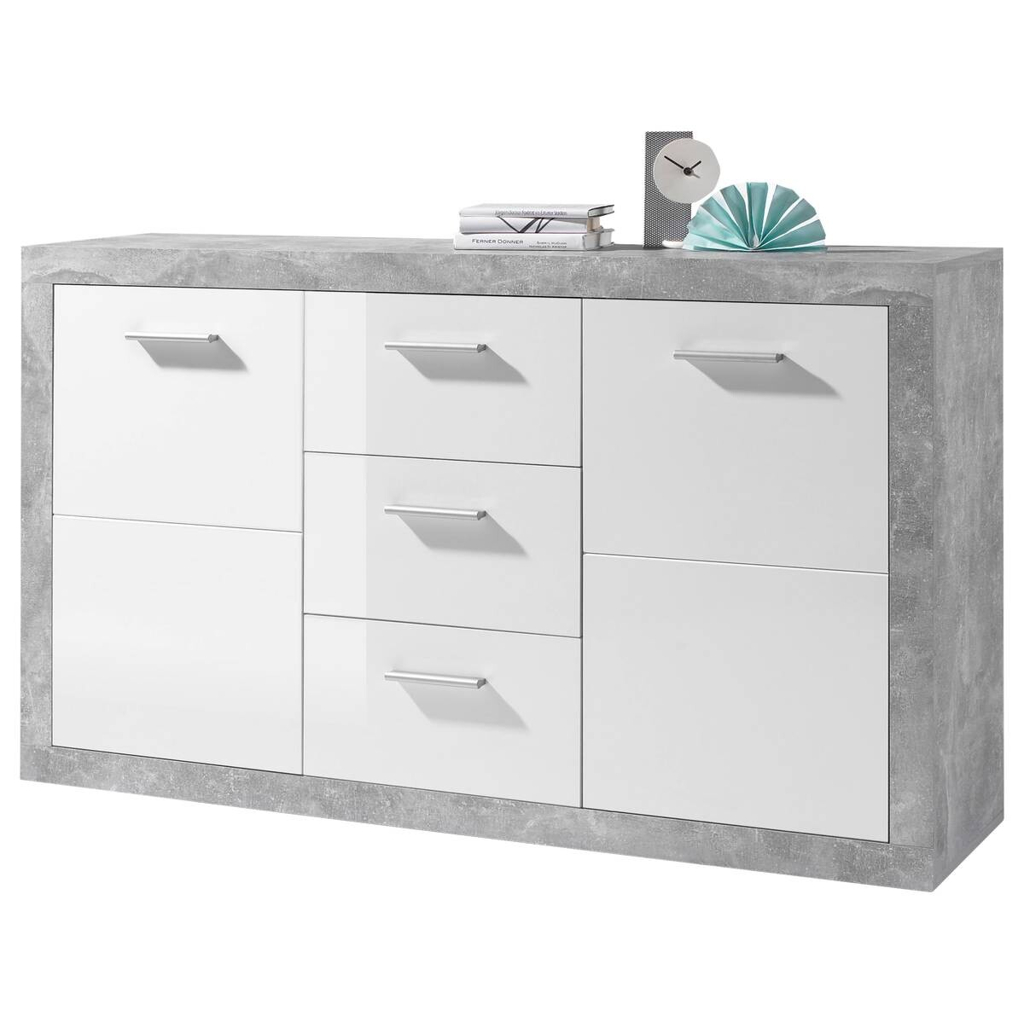 POCO Sideboard Stone Beton Optik weiß glänzend B/H/T: ca. 147x89x37 cm