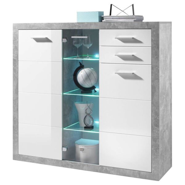 POCO Highboard Stone Beton Optik weiß glänzend B/H/T: ca. 137x134x37 cm POCO Highboard Stone Beton Optik weiß glänzend B/H/T: ca. 137x134x37 cm