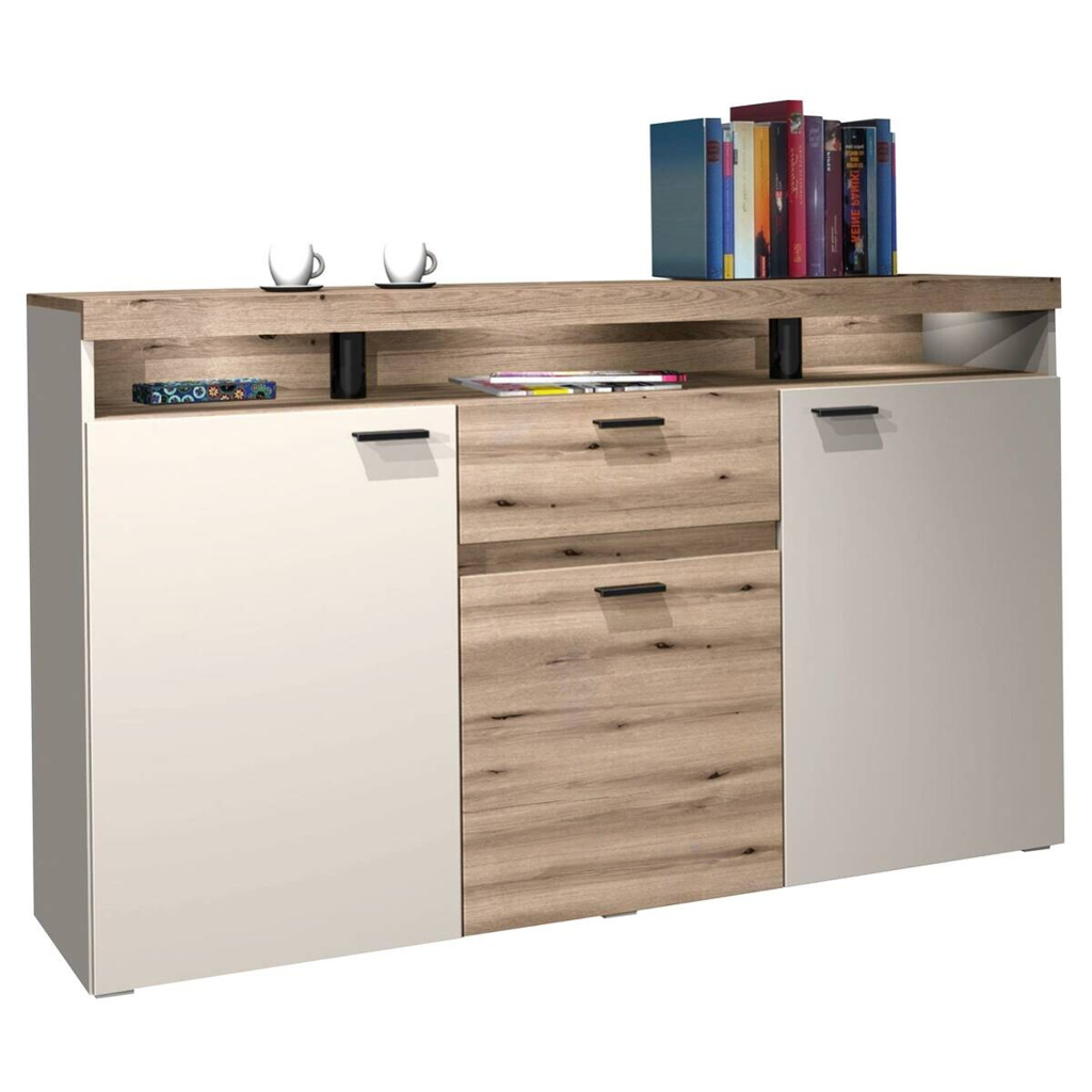 POCO Sideboard Strada weiß Eiche Viking Optik Spanplatte B/H/T: ca. 151x89x37 cm