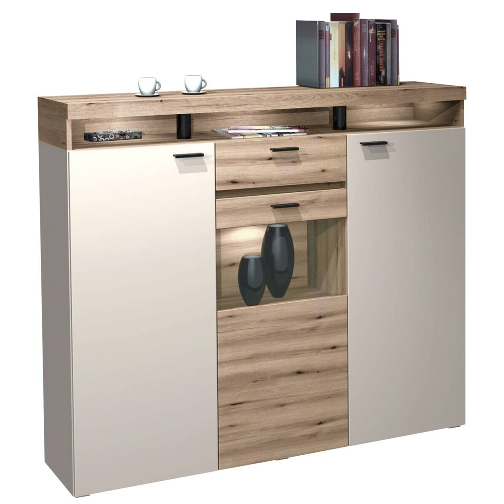 POCO Highboard Strada weiß Eiche Viking Optik Spanplatte B/H/T: ca. 151x129x37 cm