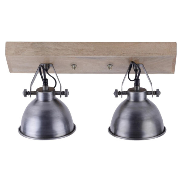 Just Light Spot Samia stahlfarbig Echtholz Metall B/H/L: ca. 24x22x45 cm E14 2 Brennstellen