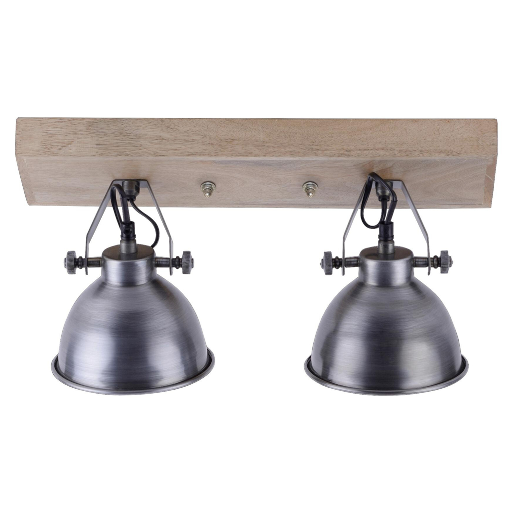 Just Light Spot Samia stahlfarbig Echtholz Metall B/H/L: ca. 24x22x45 cm E14 2 Brennstellen
