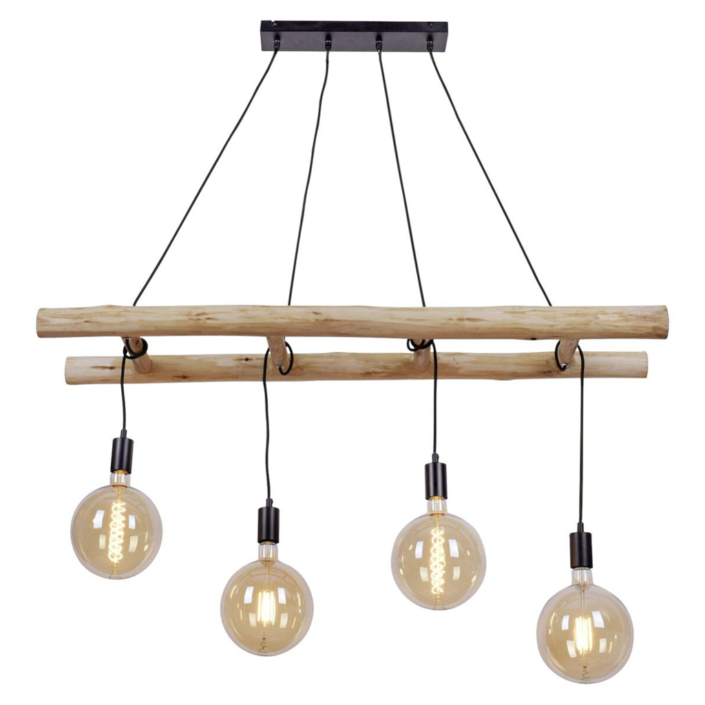 Just Light Pendelleuchte Edgar
schwarz Holz Metall Kunststoff H/T/L: ca. 120x30x120 cm E27 4 Brennstellen