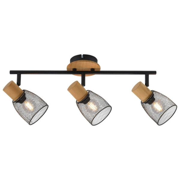 Just Light Spotbalken TAMIS 15193-79 schwarz natur Holz Metall B/H/T: ca. 65x22x24 cm E14 3 Brennstellen
