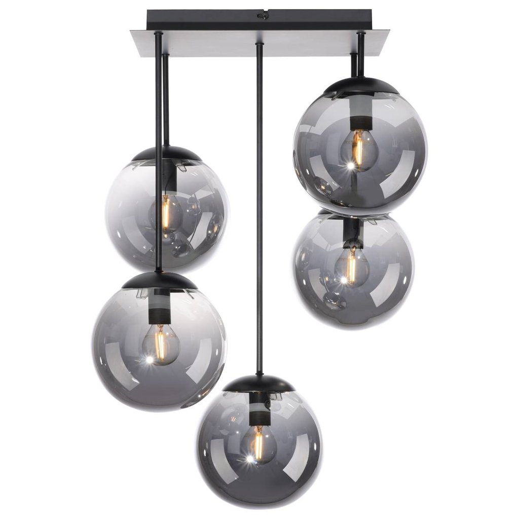 Just Light Deckenleuchte BIG WIDOW 14602-18 schwarz Rauchglas Metall B/H: ca. 39x58,5 cm E14 5 Brennstellen