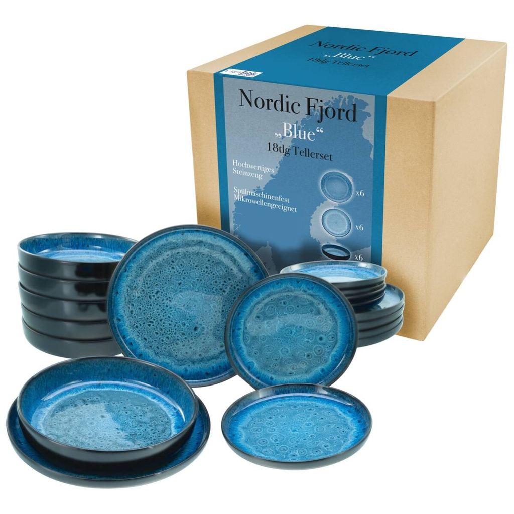 CreaTable Tafelservice Nordic Fjord Blue blau Steinzeug 18 tlg