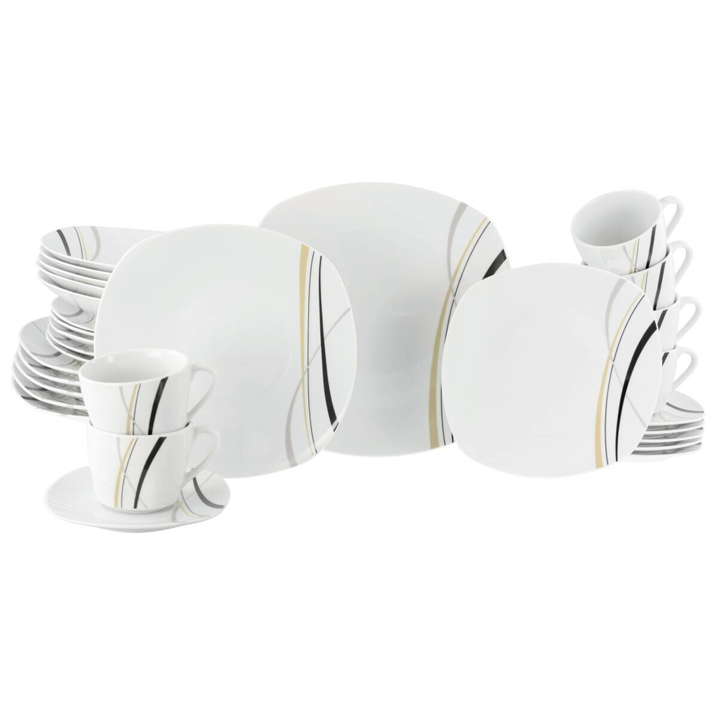 CreaTable Kombiservice Square City Line weiß Porzellan 30 tlg