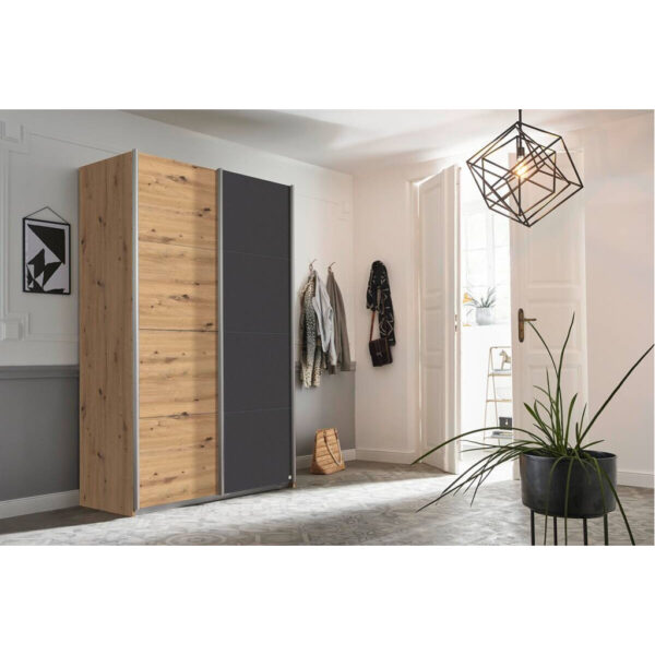 POCO Schwebetürenschrank Quadra Eiche Artisan grau B/H/T: ca. 136x210x57 cm