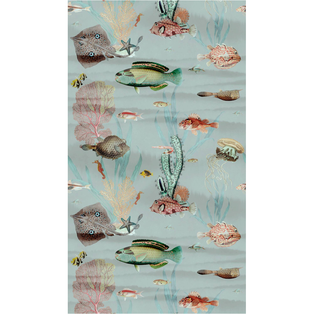Livingwalls Fototapete Fische blau bunt rosa B/L: ca. 280x159 cm
