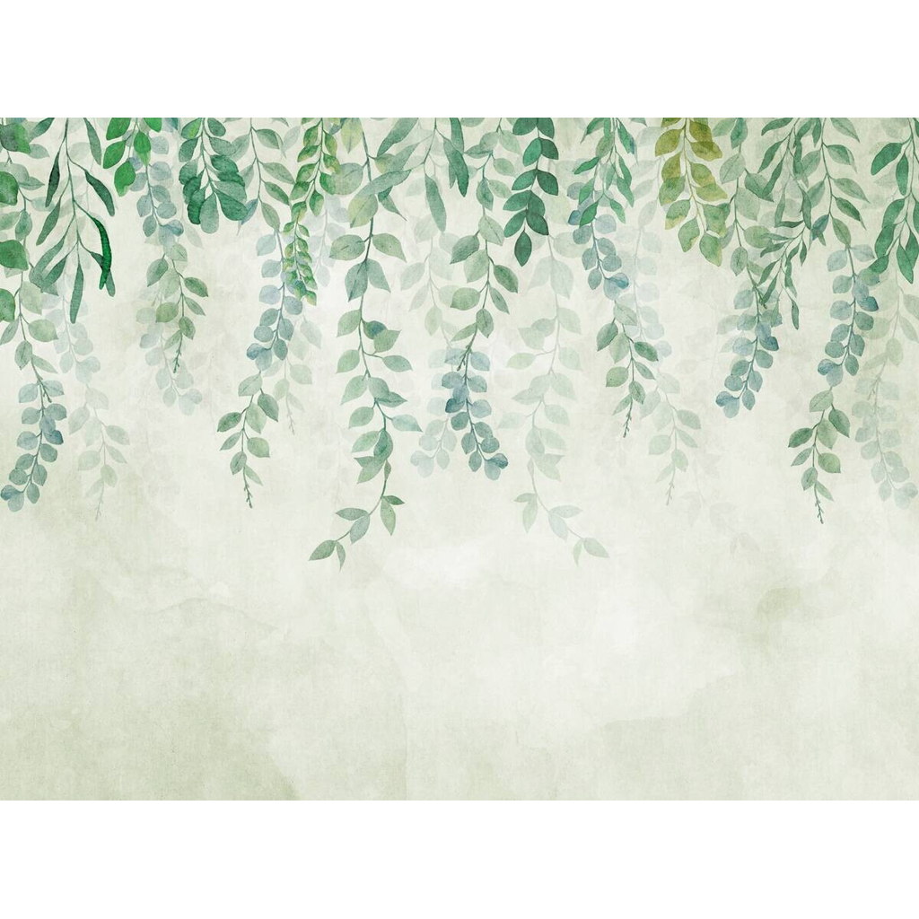 Livingwalls Fototapete Blätter creme blau grün B/L: ca. 280x371 cm