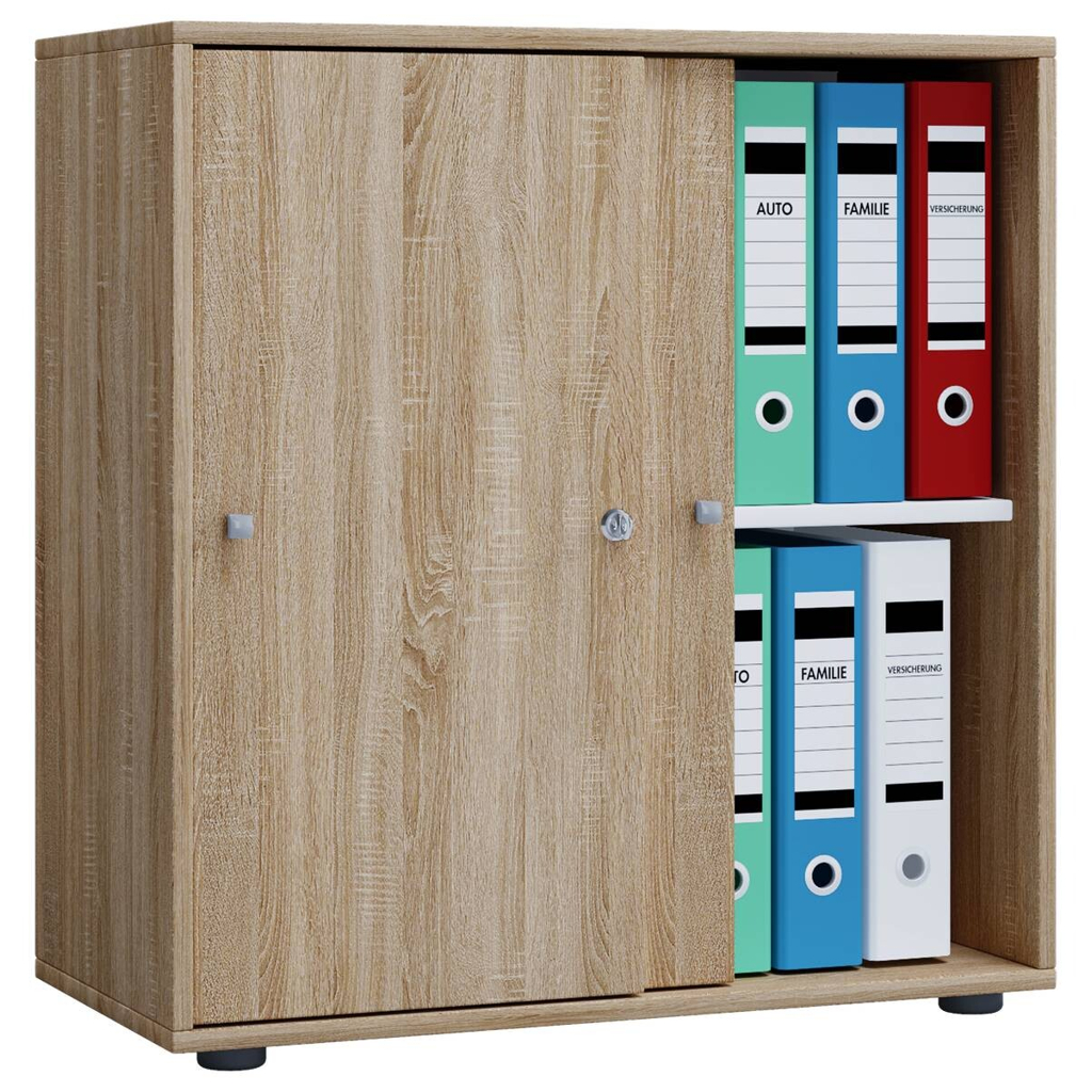 VCM Möbel Büroschrank Lona L mit Schiebetüren Eiche Sonoma Nachbildung weiß B/H/T: ca. 70x74x37 cm