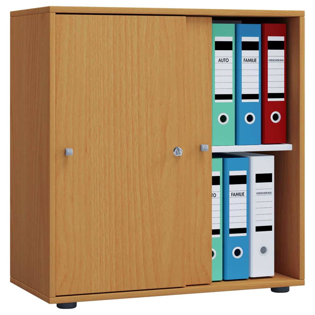 VCM Möbel Büroschrank Lona L mit Schiebetüren buche Nachbildung weiß B/H/T: ca. 70x74x37 cm