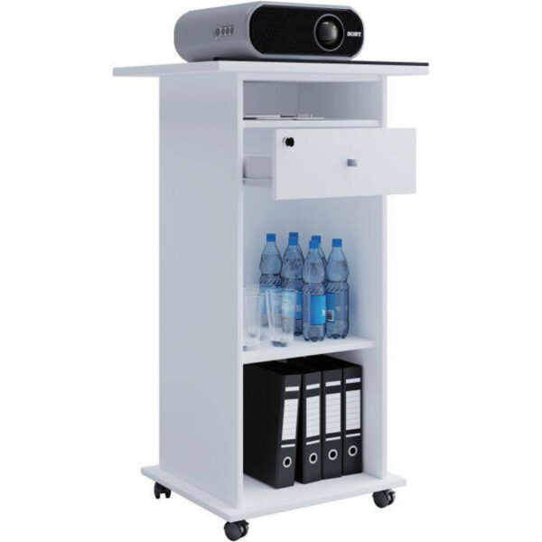 VCM - Beamer-Stand Rollwagen Schublade weiß in Weiss